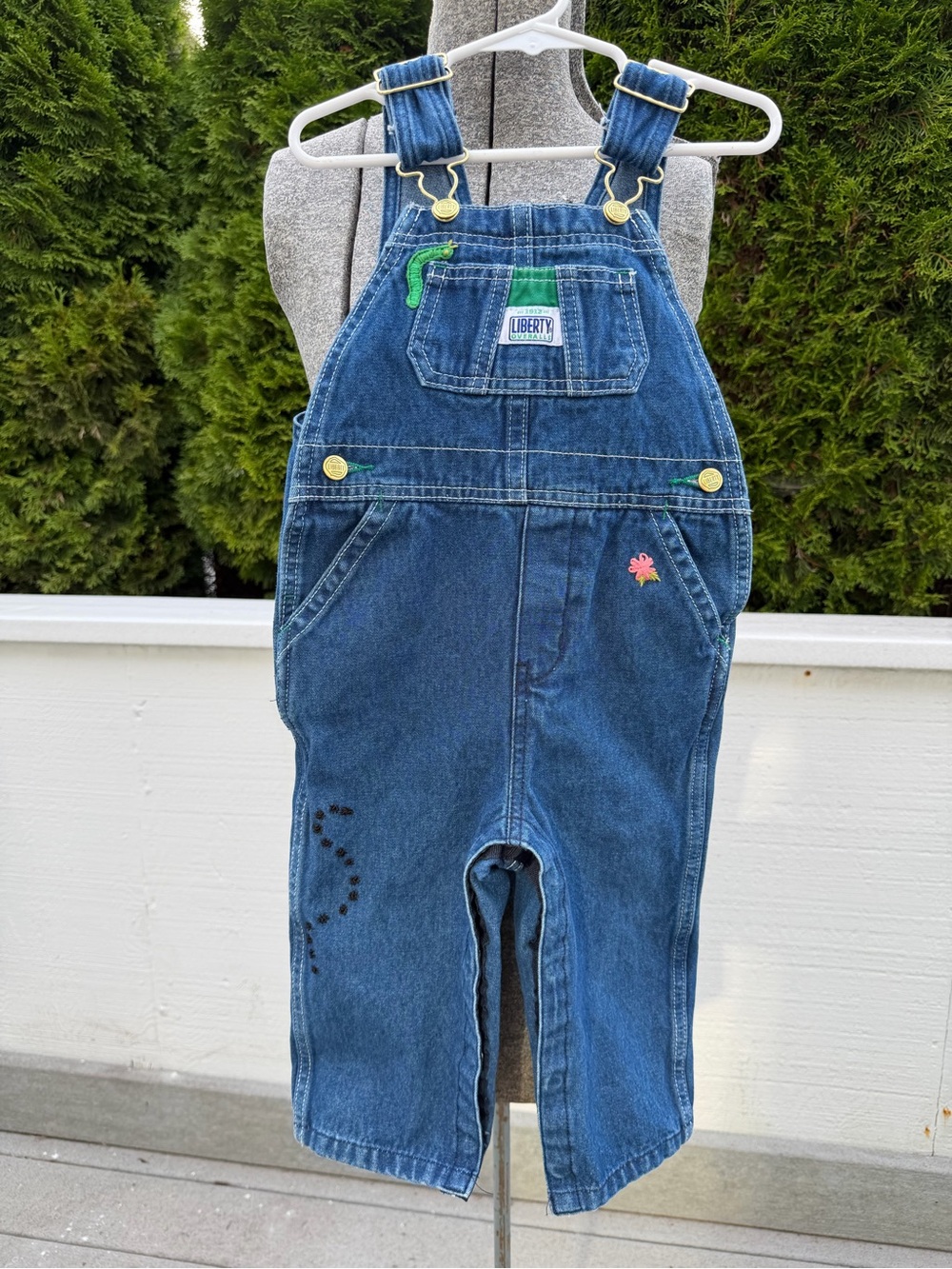 Liberty Blue Denim OverallsLiberty Blue Denim Overalls with garden and bugs